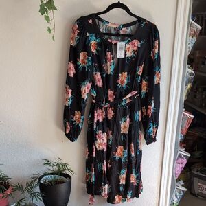 Torrid Black Dress with Pink and Teal Floral Pattern